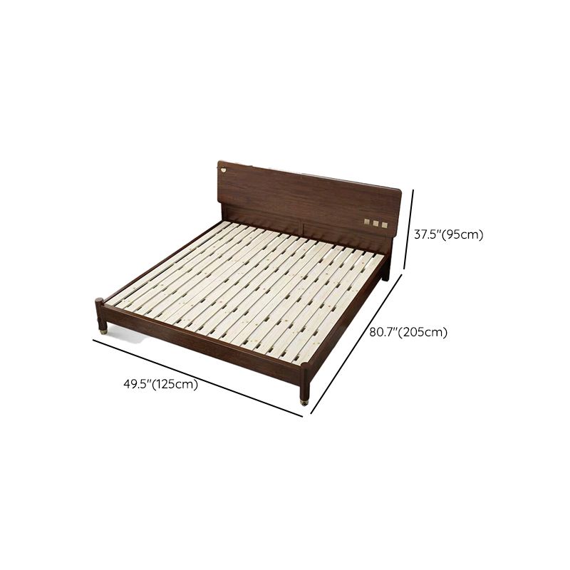 Traditional Espresso Panel Bed Walnut Rectangular Standard Bed with Headboard