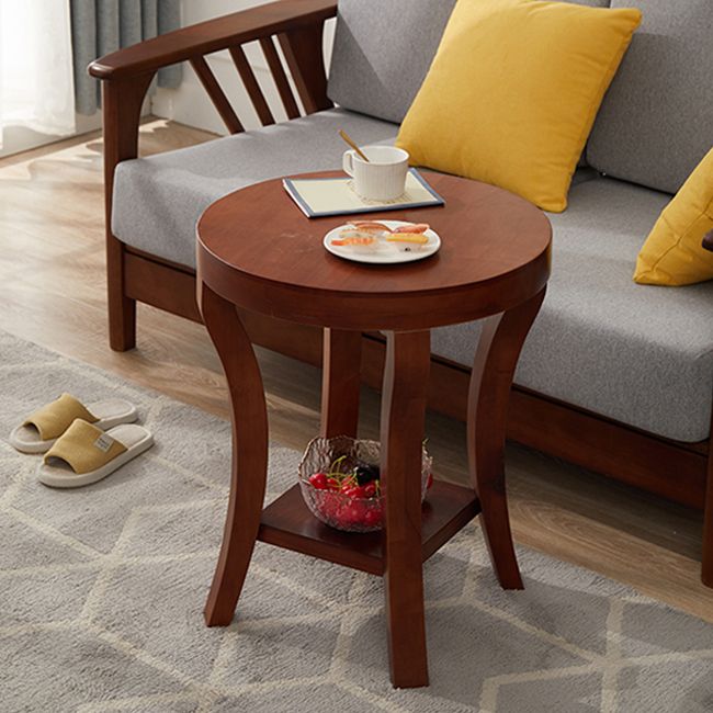 Traditional Round Wood Top Side Table 23.6"tall 4 Legs End Table with Shelf