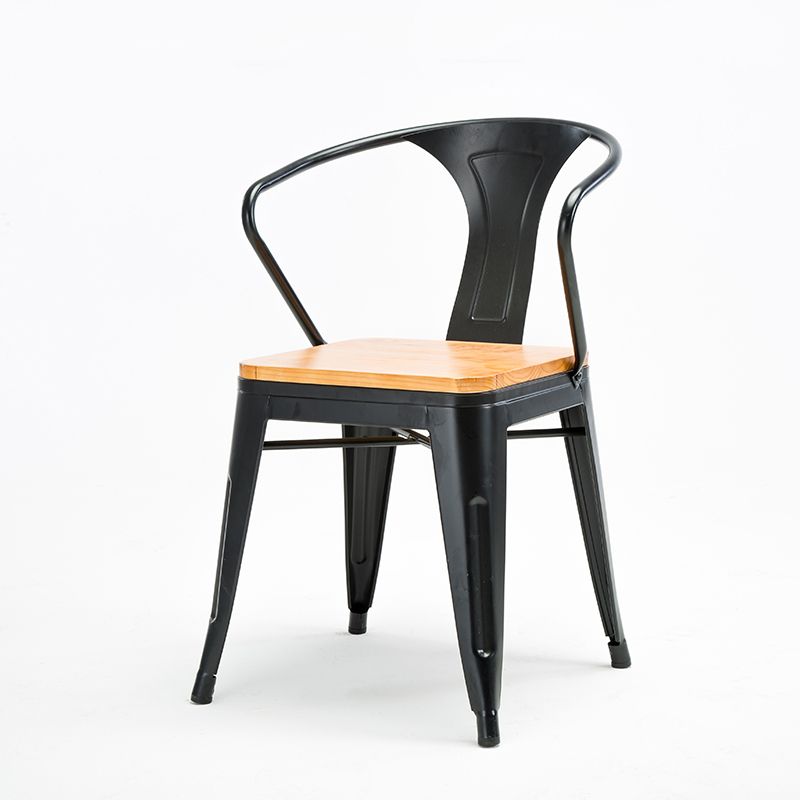 Industrial Dining Arm Chair Slat Back Side Chair with 4 Metal Legs for Home
