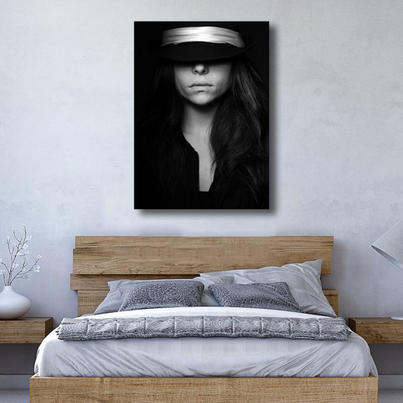 Black Photographic Woman Wall Art Fashion Glam Textured Canvas Print for Girls Room