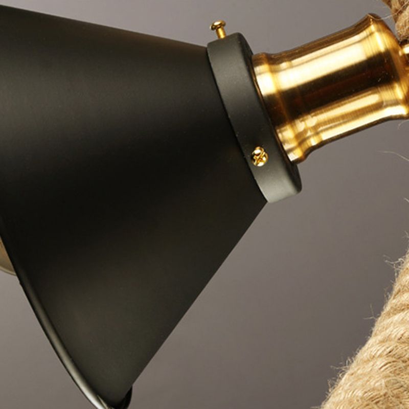 Colgante de sombra de color black metal de black metal de cuerda natural industrial para restaurante para restaurante