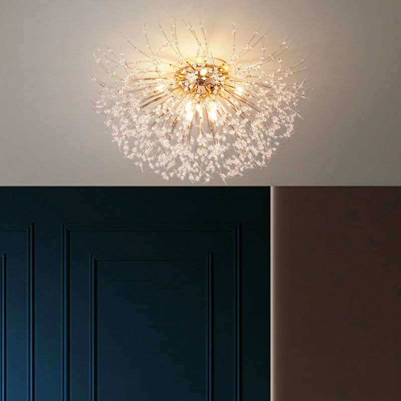 Unique Shape Crystal Flush Light Modern Style Multi Lights Flush Mount Fixture