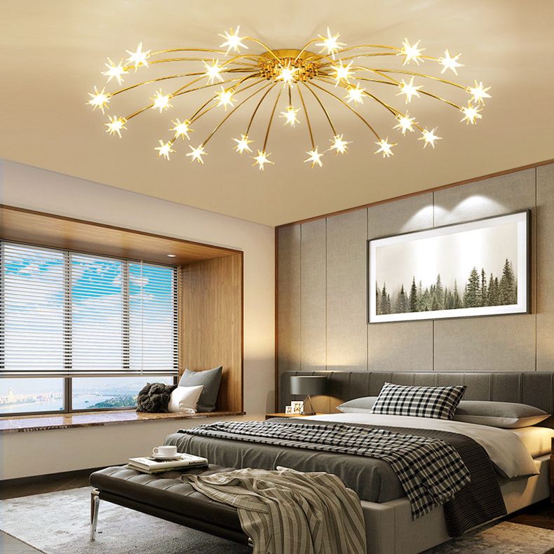 Lámpara de techo Radial Star en soporte semiempotrado LED de metal de estilo moderno y lujoso para dormitorio