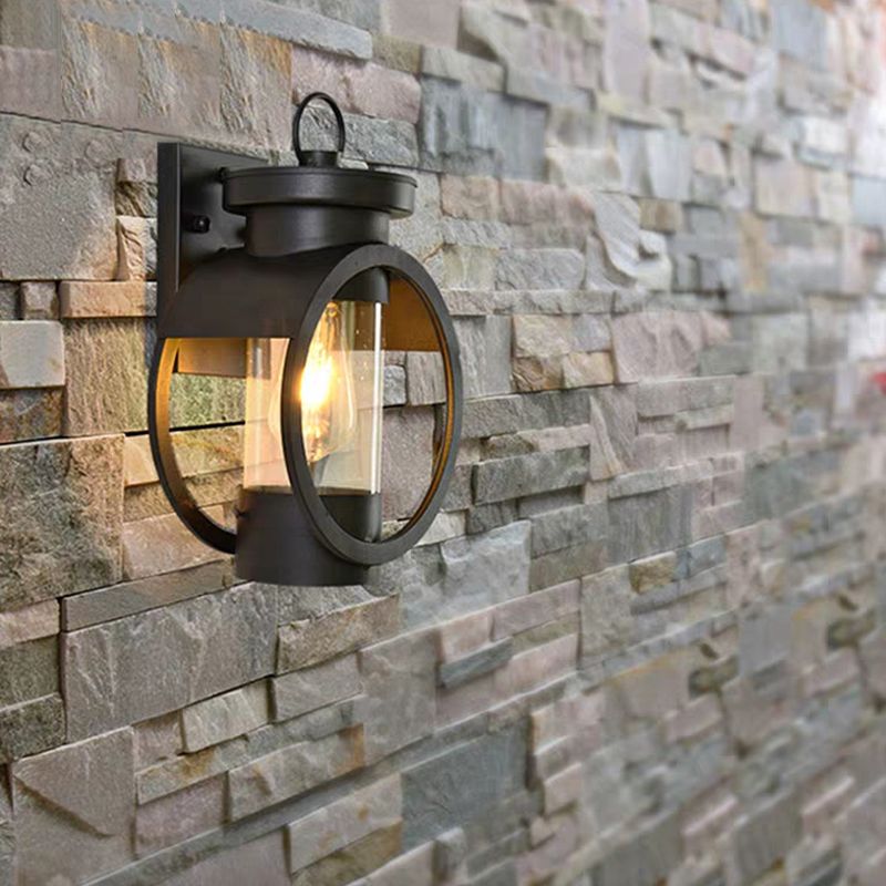 Retro Glass Shade Wall Light Black Single Light Wall Sconce for Outdoors