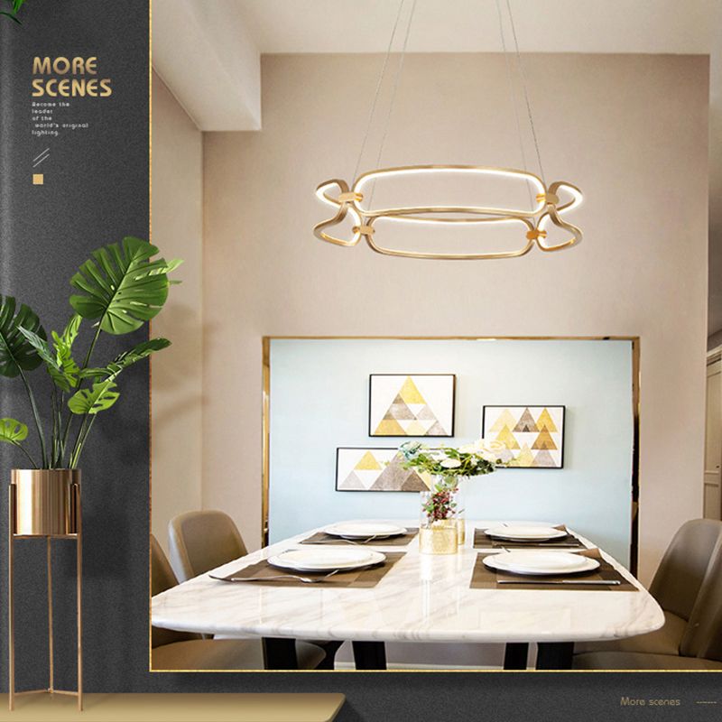 Luz de araña colgante de círculo Minimalismo de la sala de estar de metal Led colgante en oro