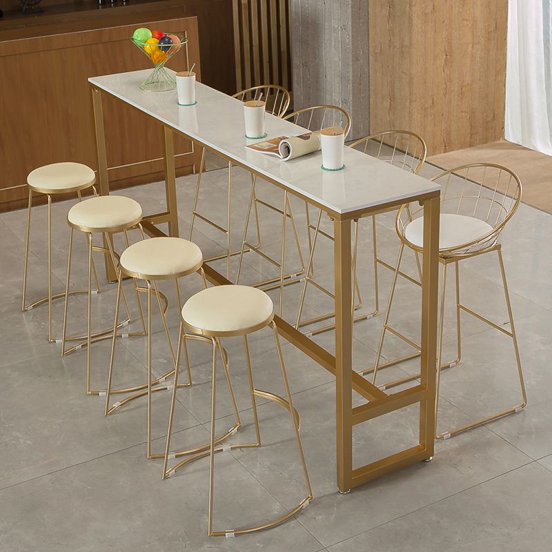 White Stone Top Bar Table Traditional Luxury Rectangle Bar Table with Trestle Base