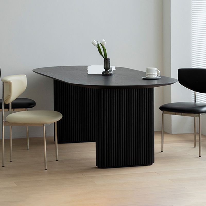 Simplicity Style Dinette Table Solid Wood Oval Dinner Table in Black
