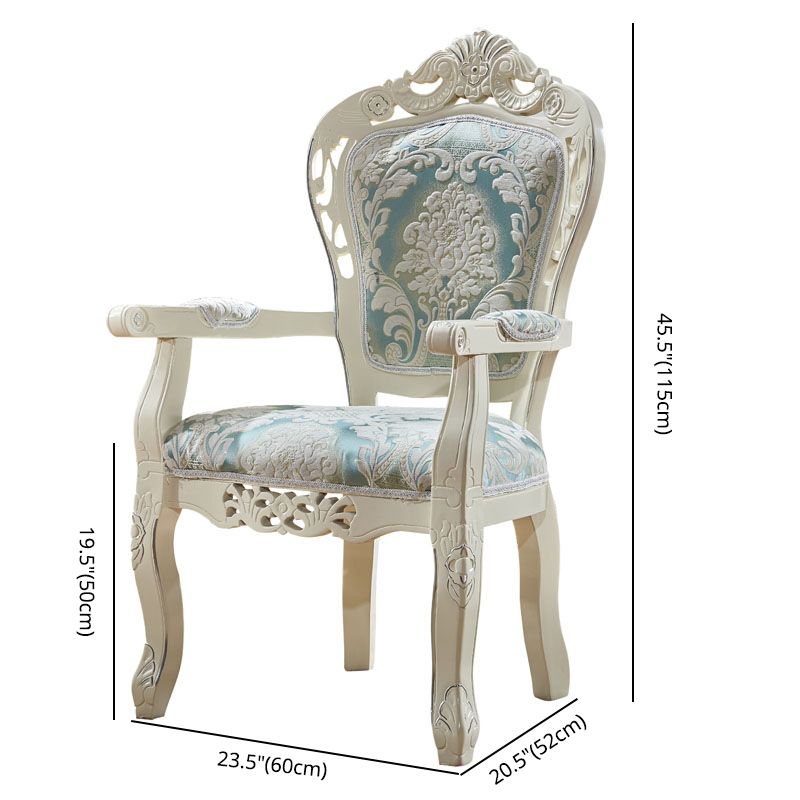 European Style Birch Cotton Arm Chair Light Color Solid Back Dining Chair with White Legs