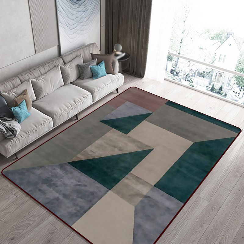 Scandinavian Modern Rug in Brown Colorblock Geometry Pattern Rug Polyester Washable Carpet for Home Decoration