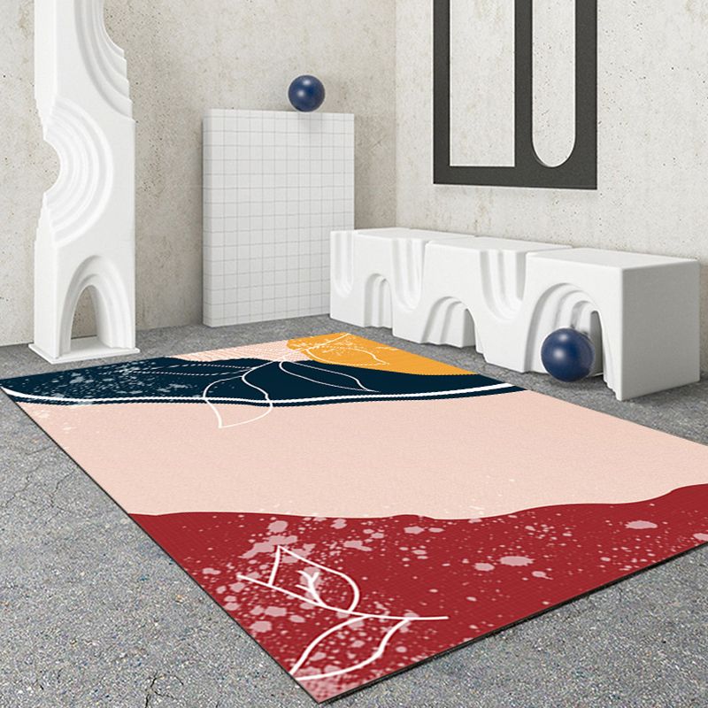 Simple Abstract Color Block Rug Polyester Rug Anti-Slip Backing Carpet for Living Room