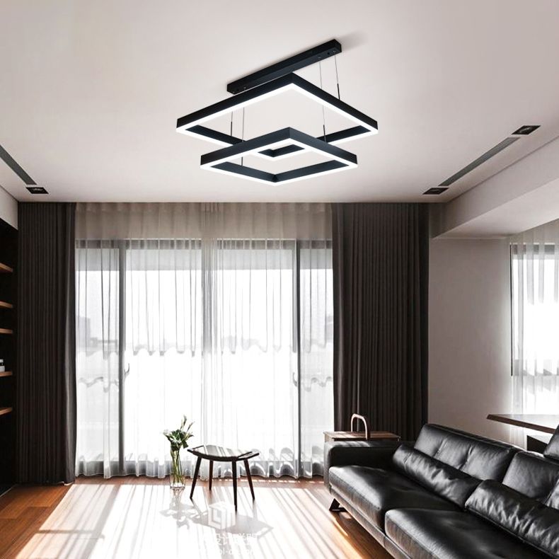 Accesorios de iluminación de lámparas cuadradas modernas araña de metal