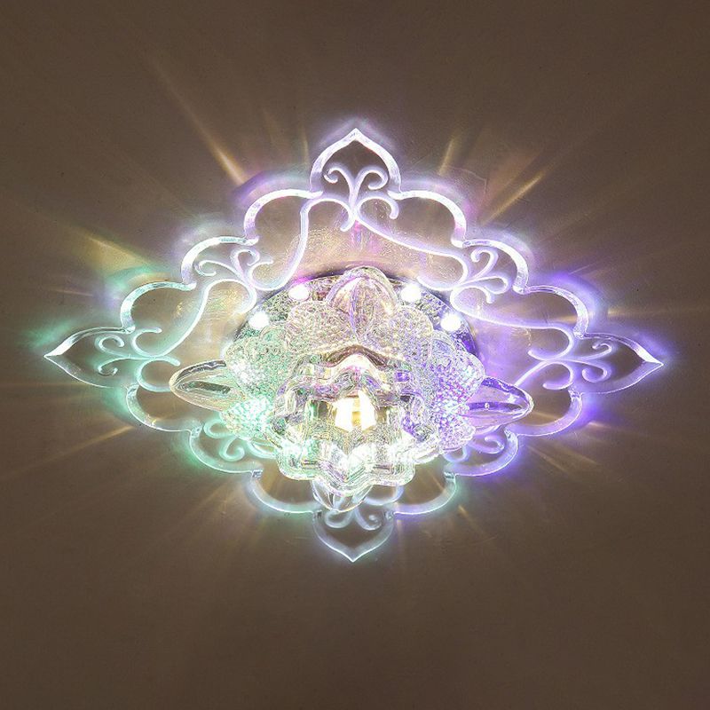 Plafonnier encastré carré pour entrée, luminaire encastré contemporain à LED en cristal transparent