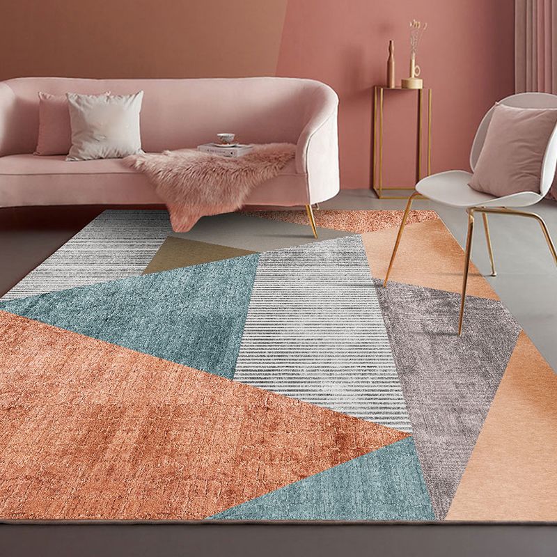 Modern Living Room Rug Multi Colored Geometric Print Area Carpet Cotton Blend Non-Slip Rug