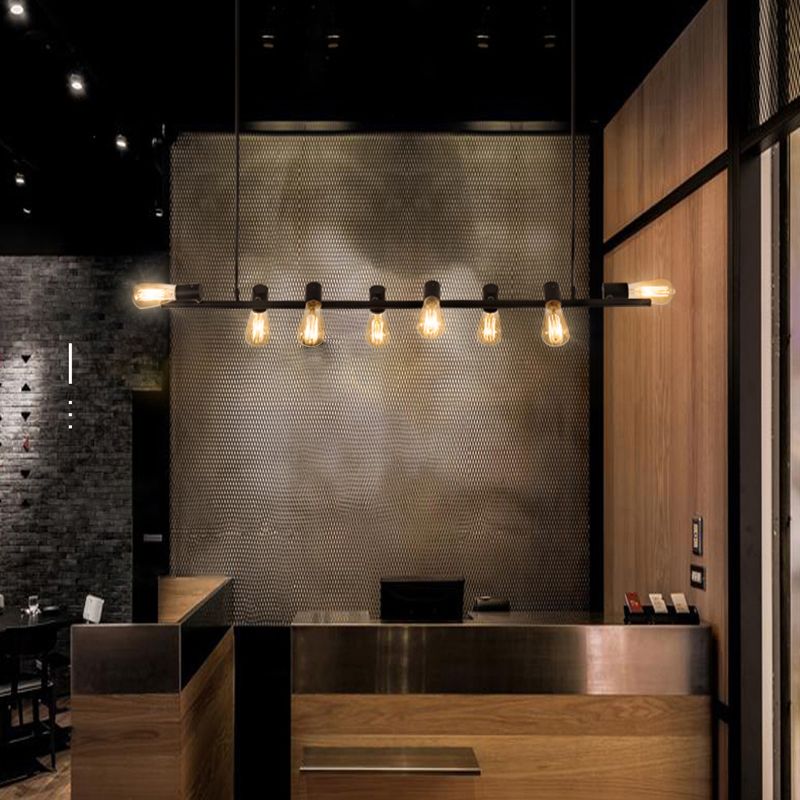 Industrial Style Iron Hanging Lamp Strip Shape Island Light Fixture for Dining Table