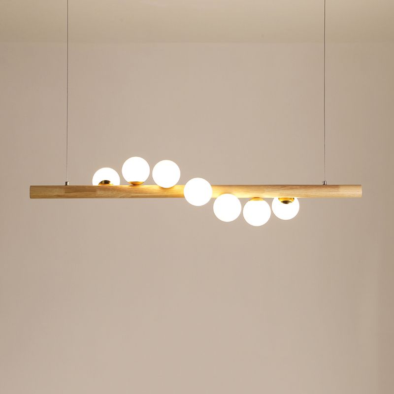 Modern Simple Wooden Hanging Lamp Ball Shape Shade Island Light Fixture for Dining Table