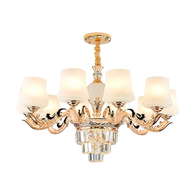 Retro Tapered Shade Chandelier Light White Glass Pendant Light Fixture for Living Room