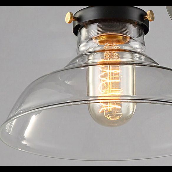 Industrial 1 Light Wall Sconce Aged Brass Arm Wall lighting in Pure Glass Barn Shade