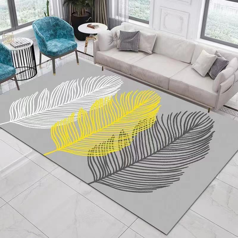 Gray Feather Rug Polyester Modern Area Rug Non-Slip Backing Rug for Drawing Room