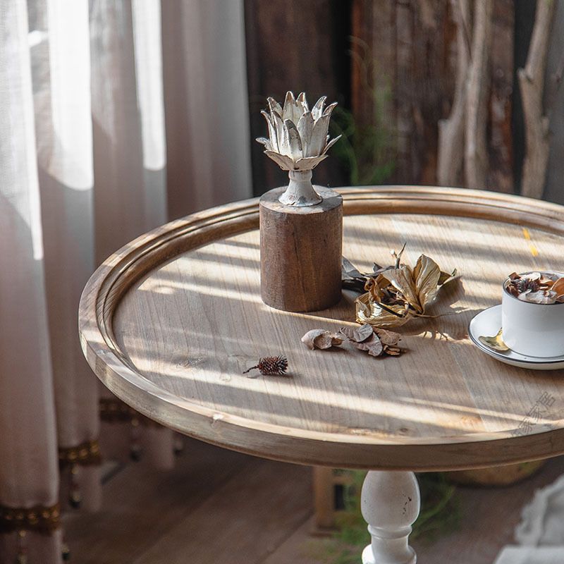 Circular Pedestal Base Design Made of Old Solid Wood Table French Country Style Side Table