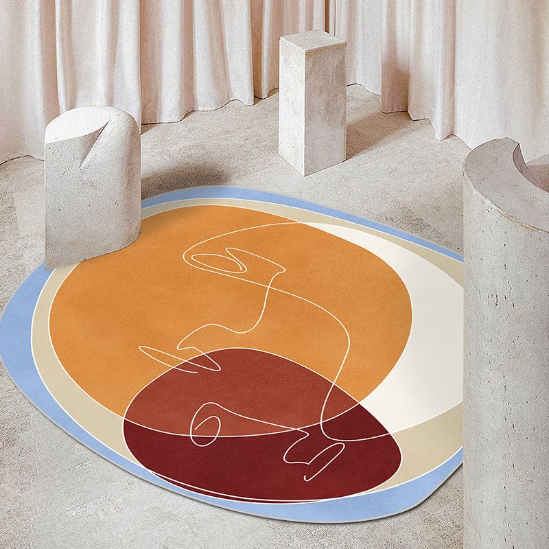 Black and Orange Irregular Rug Bedroom Novelty Abstract Hand-painted Pattern Area Rug Polyester Machine Washable Carpet