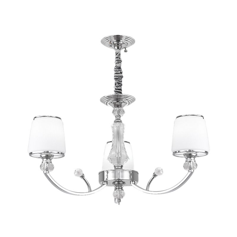 White Glass Cone Hanging Chandelier Modernism 3/6 Lights Suspended Lighting Fixture in Chrome