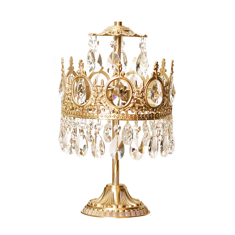 Lampada da comodino a lampadina singola Lampada da tavolo in cristallo a forma di corona antica in oro per camera da letto