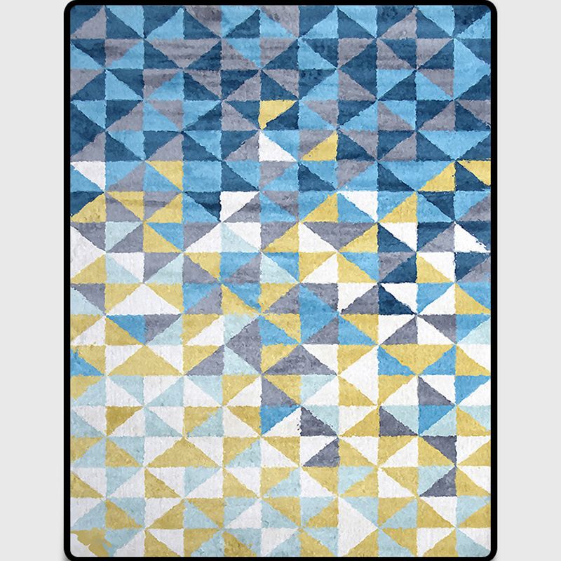 Blue and Yellow Bedroom Rug Modern Geometric Triangle Pattern Area Rug Polyester Machine Washable Non-Slip Carpet