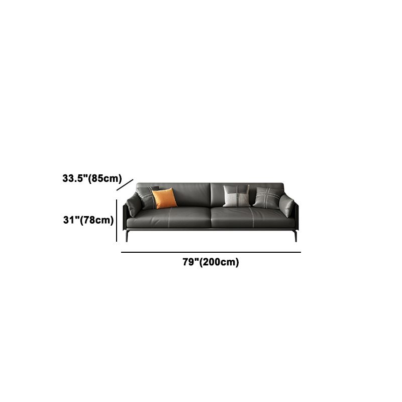 Contemporary Genuine Leather Square Arm Sofa Standard Sofa for Living Room