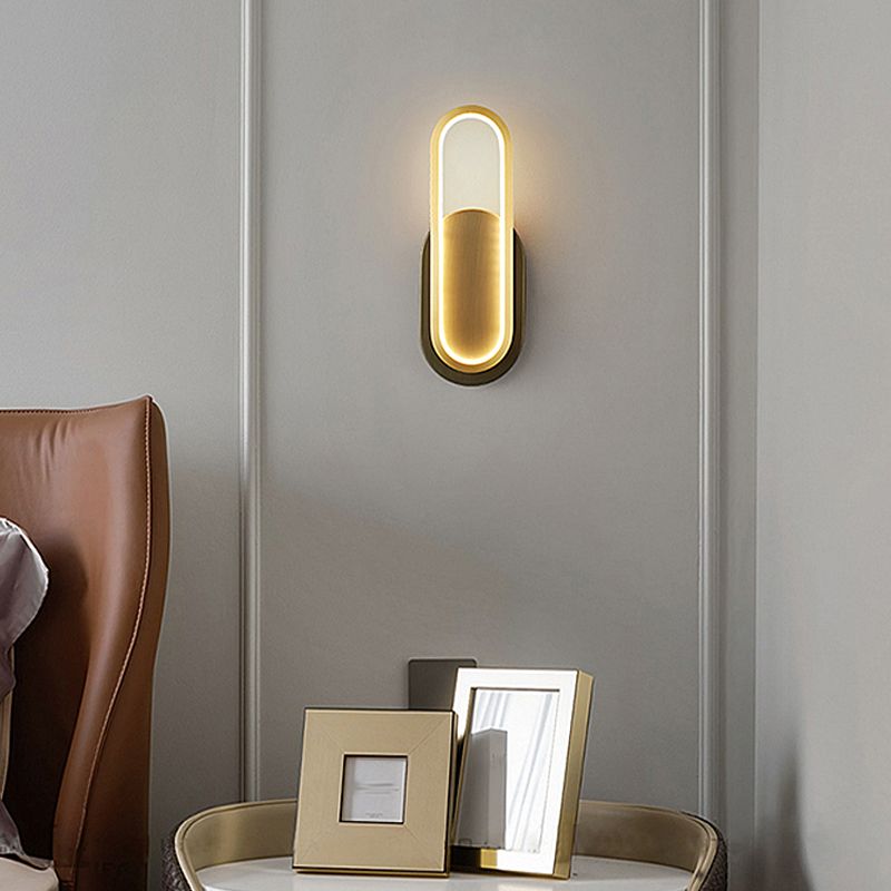 Post Modern Oval Wall Sconce in Black & Gold Finish Solid Brass and Acrylic LED Wall Light