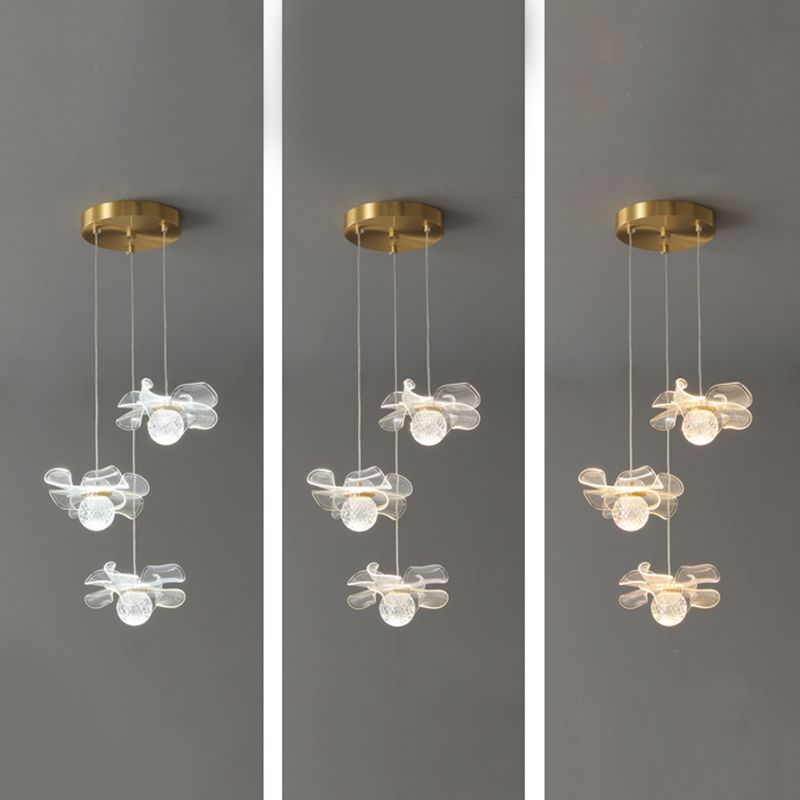 Minimalist Flower Shaped Shade Hanging Lamp, Art Deco Acrylic Shade Hanging Light for Bedroom