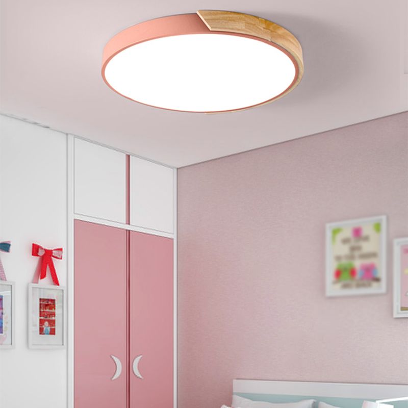 Plafonnier LED de forme ronde macaron fer moderne 1 lumière encastré pour chambre d'étude