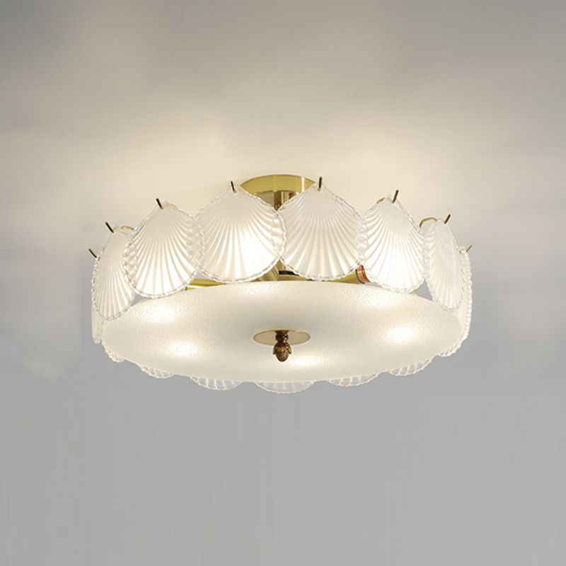 Round Semi Flush Mount Light Fixture Modern Style Glass Gold Ceiling Light