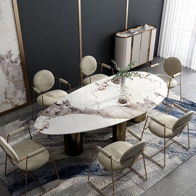 Oval Sintered Stone Dining Table Luxury Kitchen Table with 3 Legs in Gold