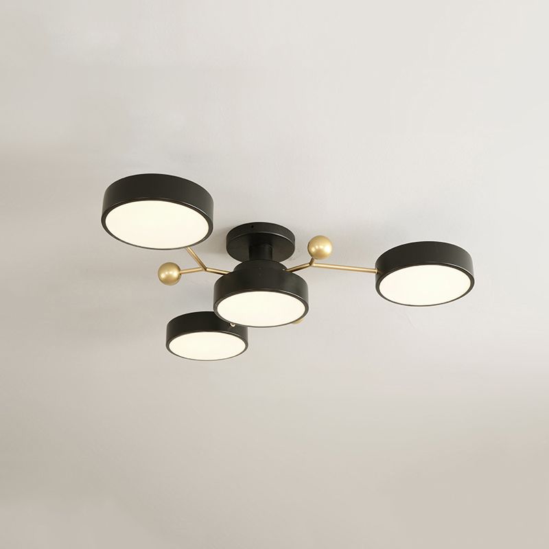 4-Heads Round Semi Flush Mount Light Modern Style Metal Led Flush Light