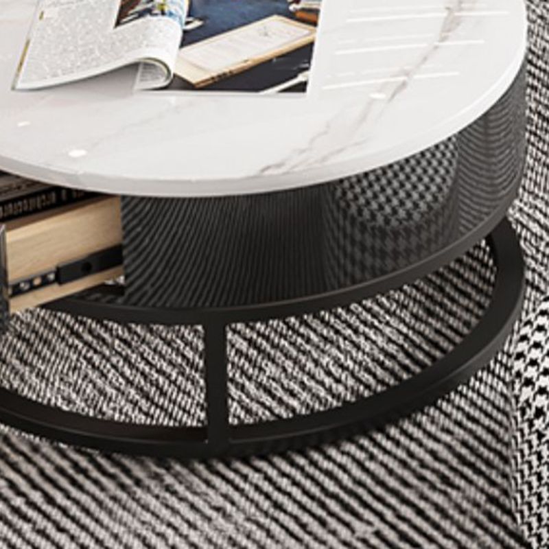Slate Round Frame Coffee Table Modern Nesting Coffee Table Set with Drawer