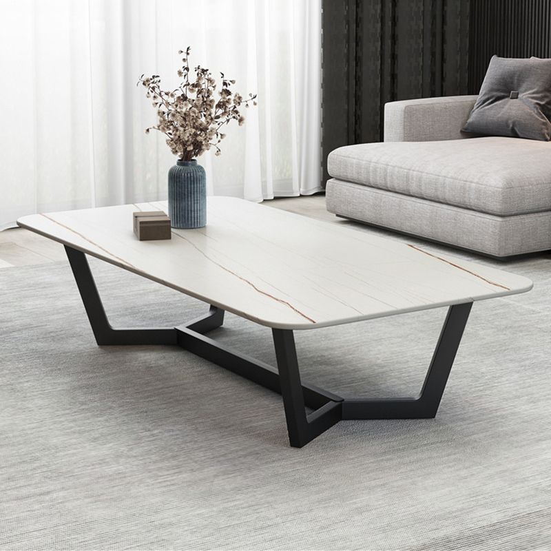 Modern Style Slate Table with Rectangular Black Metal Trestle Type Base Coffee Table