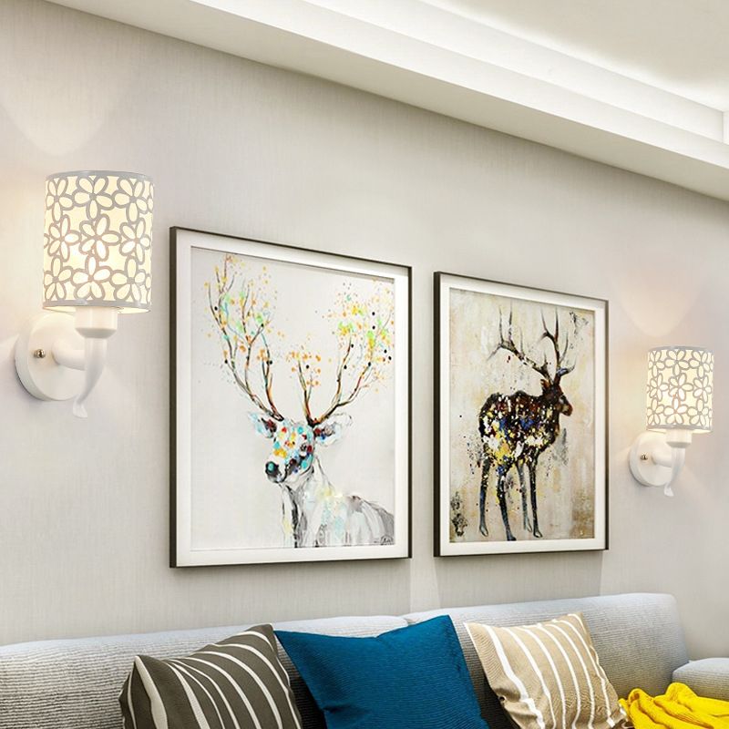 Hollow Petals Metal Cylindrical Simplicity Sconce Lamp Modern Style 1-Light Corridor Wall Mount Light in White