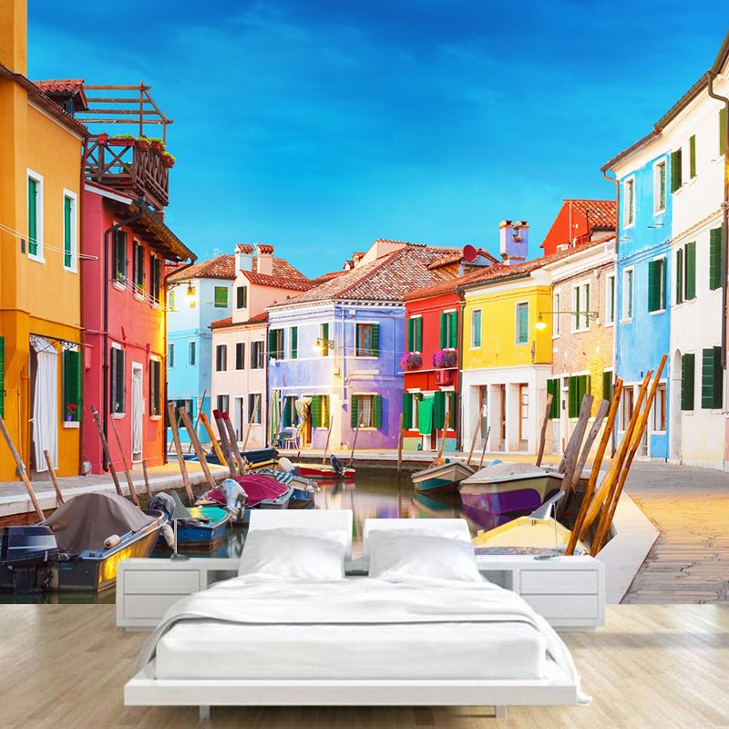 Large Murals Multi-Color Venice City and Boat Textured Wall Art for Accent Wall, Customized Size Available