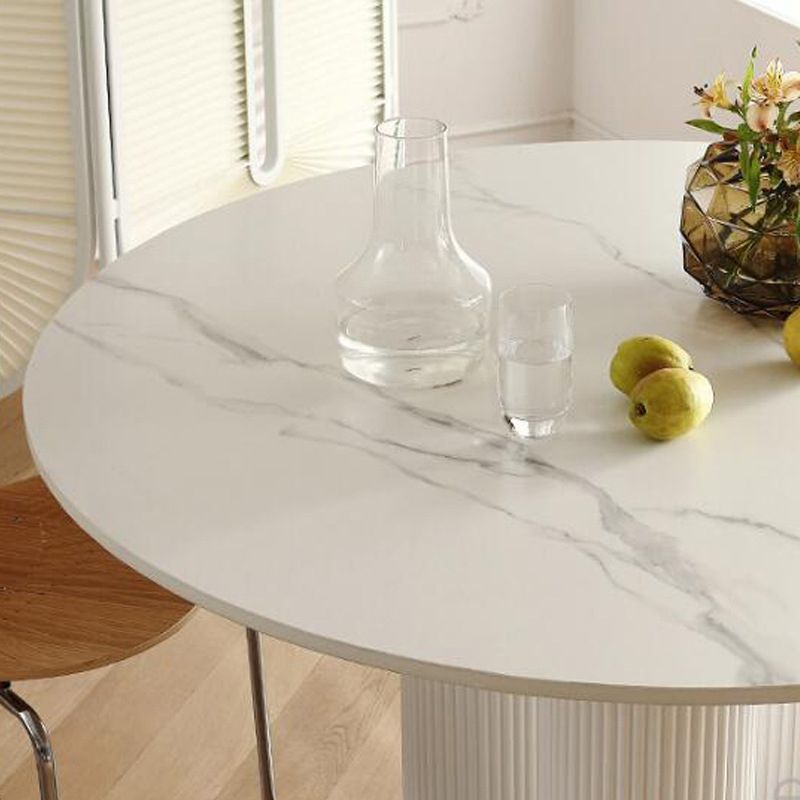 White-Black Round Sintered Stone Dining Table Modern Furniture with Pedestal Base