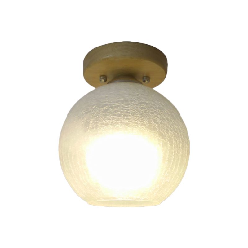 Globe Foyer Flush Mount Lighting White Crackled Glass Single Minimalist Ceiling Fixture