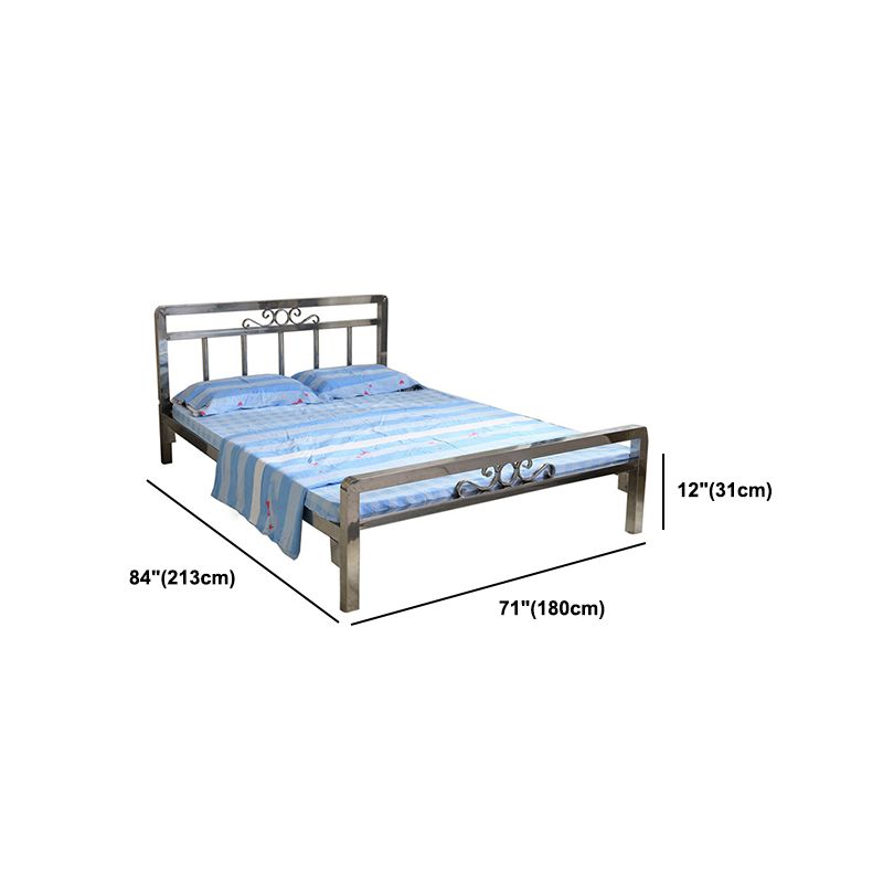 Modern Silver Steel Bed Rectangular Standard Bed with Metal Legs