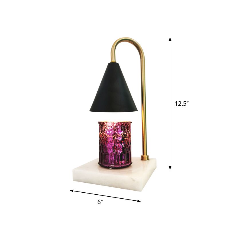 Mid-Century Cone Night Lamp Metal 1 Bulb Bedroom Gooseneck Table Lighting in Black/White/Gold with Marble Tray Base