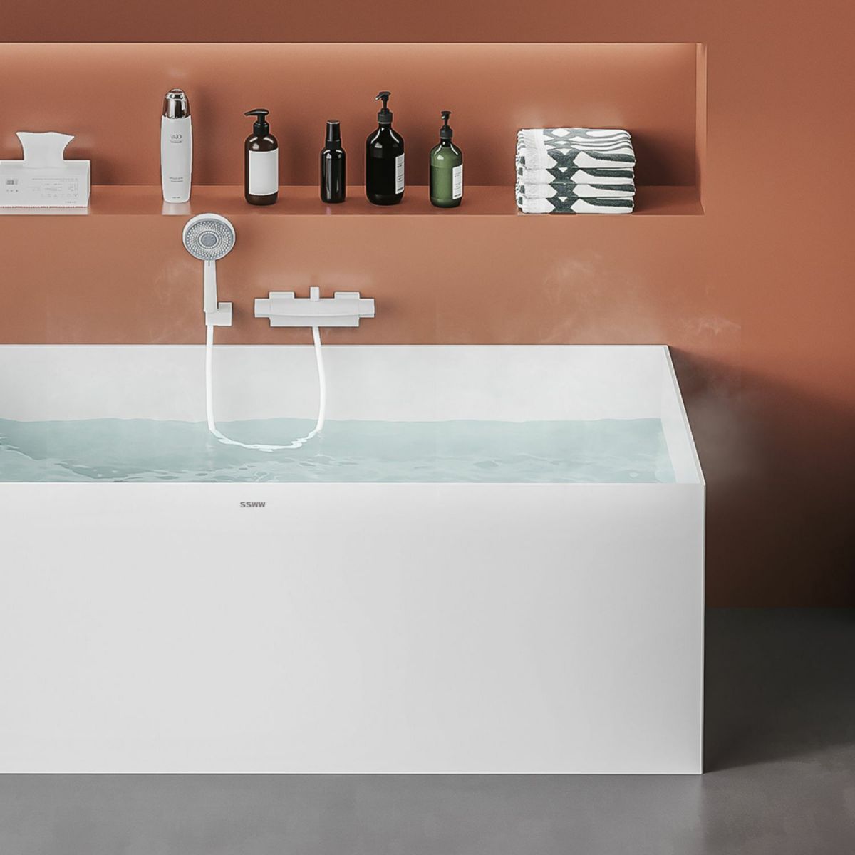 Modern Stone Rectangular Bathtub Antique Finish Flat Bottom Bath Tub