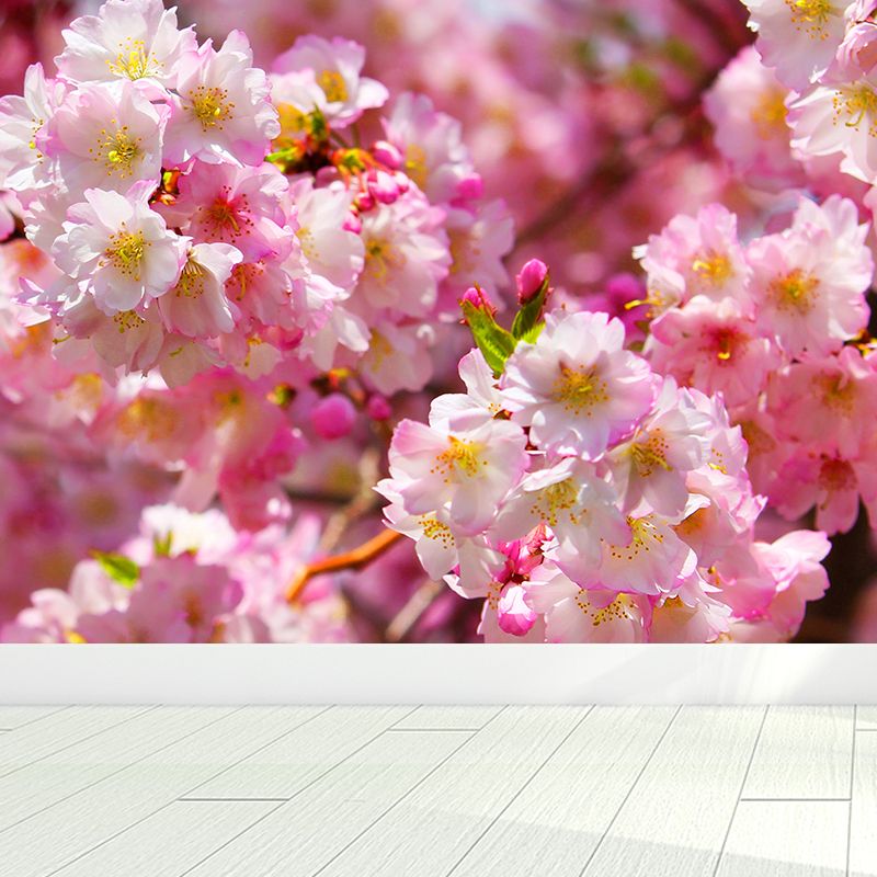 Modern Floral Mural Non-Woven Cloth Stain-Proofing Pink Wall Covering for Home Decor