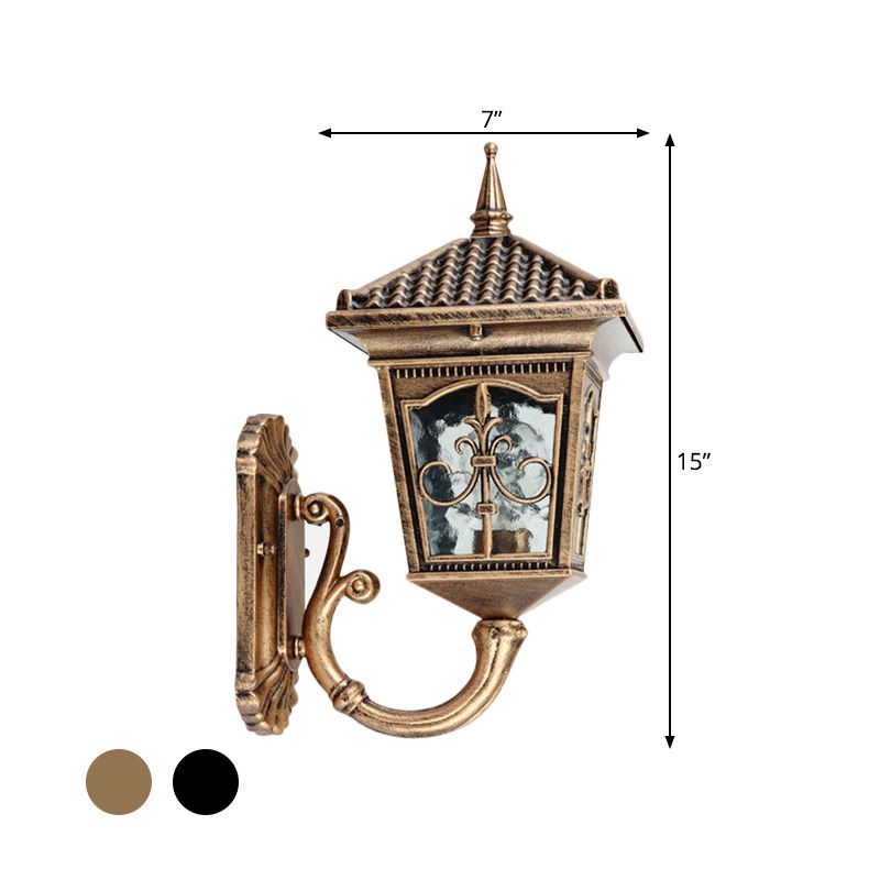 Black/Bronze 1 Light Wall Mount Light Farmhouse Clear Glass Lantern Shaped Wall Lighting