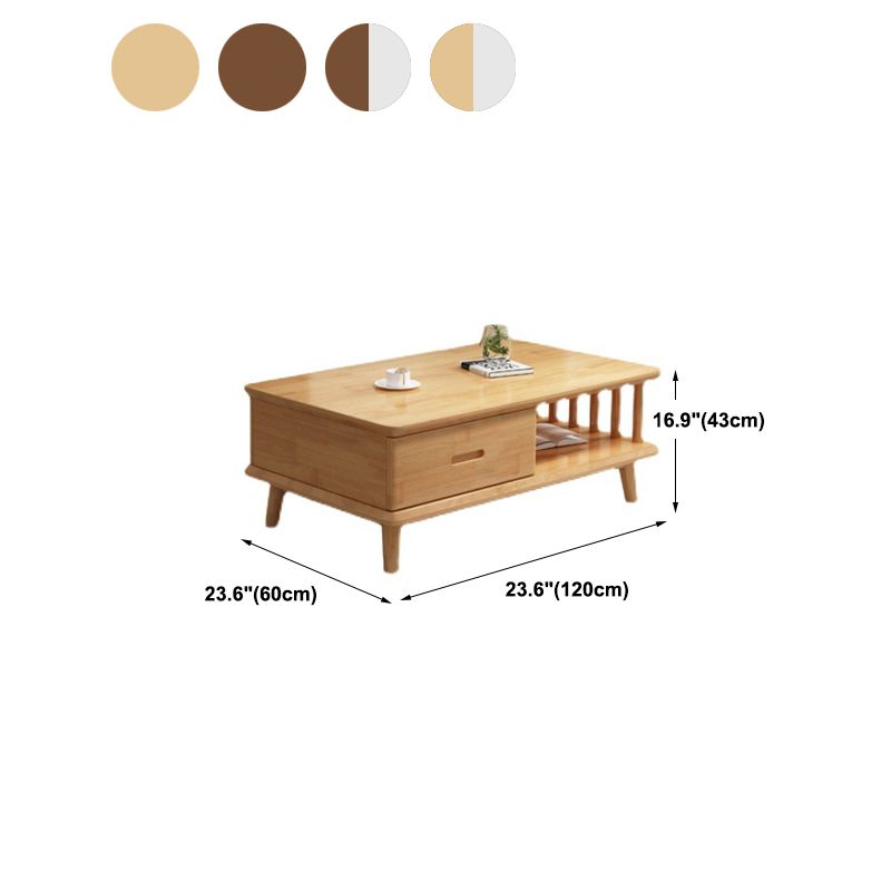 Scandinavian Solid Wood Coffee Table with 4 Legs and 2 Drawers