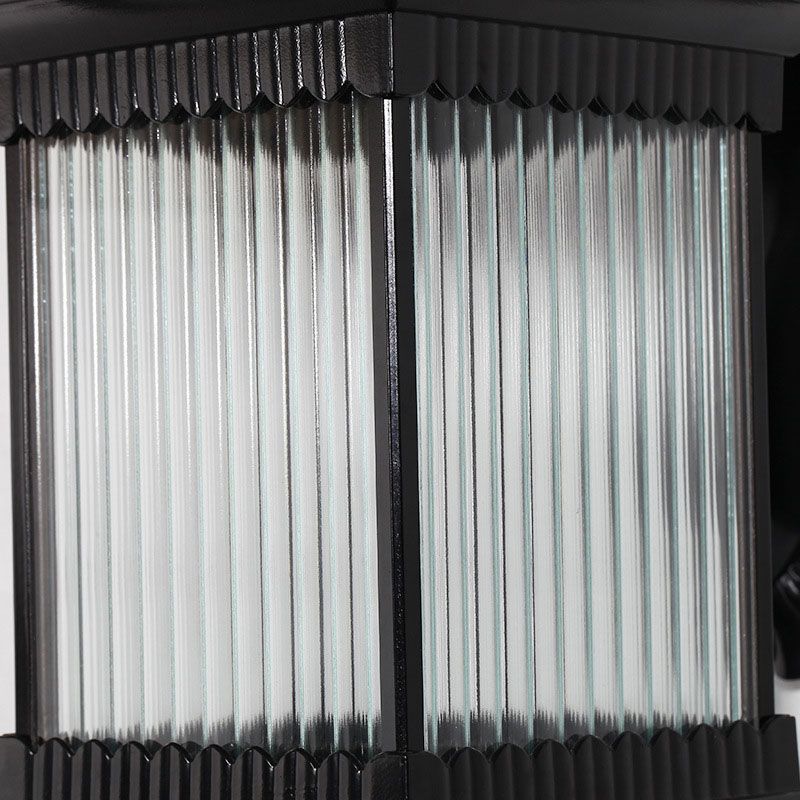 Ribbed Glass Squared Solar Wall Mount Light Retro Outdoor LED Wall Lighting in Black