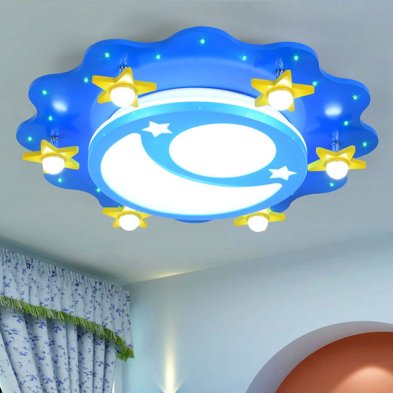 Acrylique Lune et Étoile Plafonnier Enfants Bleu LED Plafonnier Encastré pour Chambre