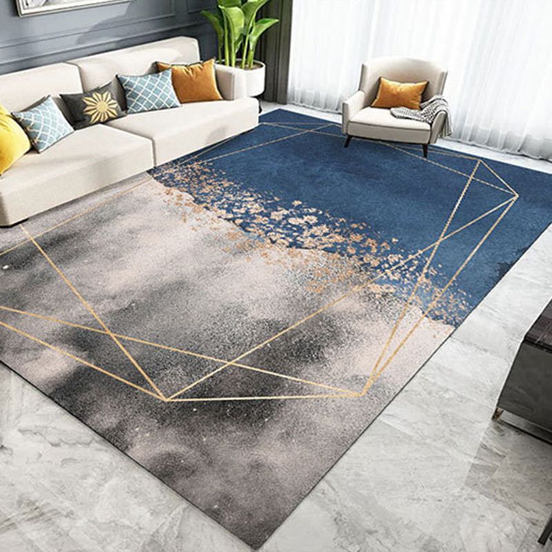Grey Geometric Pattern Area Rug Modern Polyester Area Carpet Non-Slip Backing Rug for Living Room