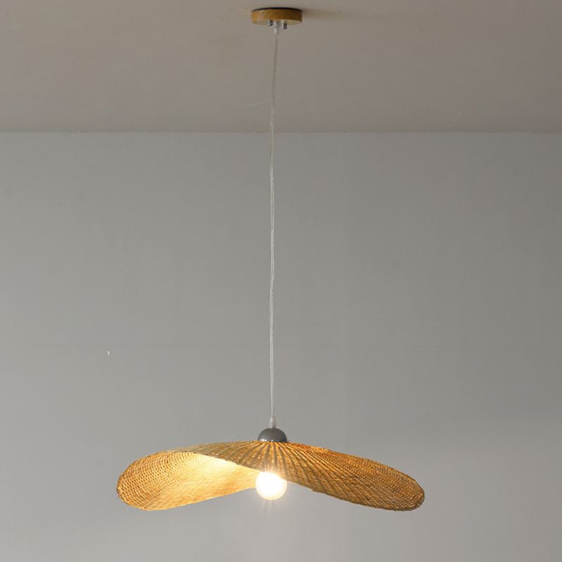Asia Hat Hanging Light Fixture Bamboo Living Room Suspension Pendant Light in Beige